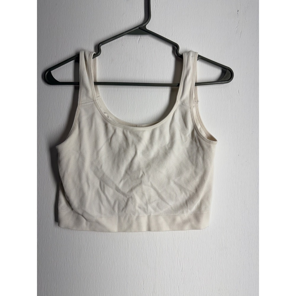 Jockey Womens Ribbed Crop Tank Top Cream Off White Scoop Neck Seamless Large